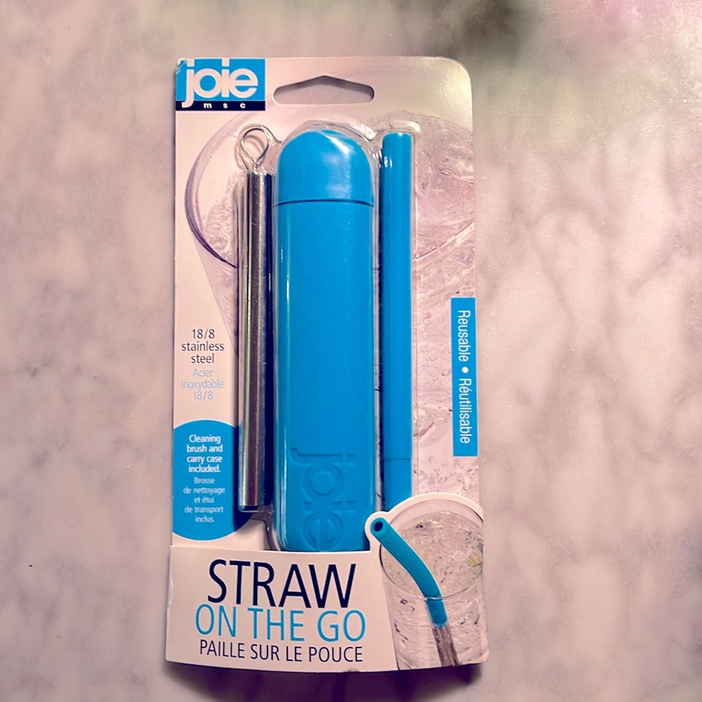 Joie Straw On The Go set NWT,reusable, stainless steel straw+cleaning brush+case